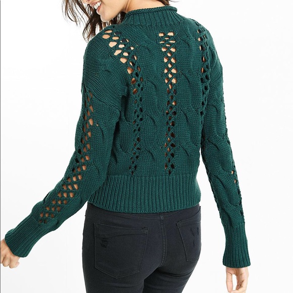 Express green crocheted cable knit sweater NWT - Picture 2 of 4
